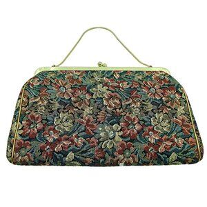 Vintage 50s Graceline Master Floral Tapestry Kiss Lock Purse Clutch Wallet 9x6"